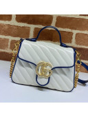 Gucci GG Marmont Diagonal Leather Mini Top Handle Bag 583571 White/Navy Blue 2020