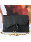 Dior Saddle Large Wallet on Chain Clutch WOC in Grained Calfskin Black 2019