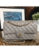 Chanel Jumbo Quilted Grained Calfskin Classic Medium Flap Bag Grey/Gold 2020