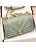 Chanel Calfskin Patchwork Chevron Medium Boy Flap Bag A67086 Light Green 2019