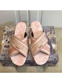 Dior Embroidered Cotton Cross Strap Slide Sandals 01 Pink 2020