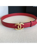 Chanel Calfskin Belt 30mm with CC Buckle Cherry Red