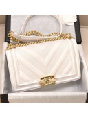 Chanel Calfskin Patchwork Chevron Medium Boy Flap Bag A67086 White 2019