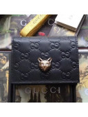 Gucci Signature Leather Card Case With Cat Head Black 2019