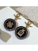 Chanel Resin Round Clover Bottle Short Earrings Black/Gold 2019