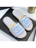 Chanel CC Logo Lambskin Espadrilles Mules Sandals G35603 Grey/Blue 2020