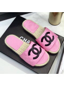 Chanel CC Logo Lambskin Espadrilles Mules Sandals G35603 Pink 2020