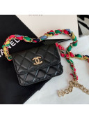 Chanel Quilted Shiny Lambskin Belt Bag with Scarf Entwined Chain AP2054 Black 2021