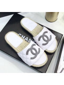 Chanel CC Logo Lambskin Espadrilles Mules Sandals G35603 White/Grey 2020