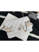Chanel Lambskin Wallet on Chain WOC with Logo Charm White 2021