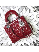 Dior My Lady Dior Medium Bag in Patent Cannage Calfskin Dark Red/Silver 2019