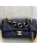 Chanel Quilted Lambskin Large Flap Bag with Resin Chain AS1354 Navy Blue 2019