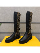 Fendi Calfskin FF Knit Sock Medium High Boots Black/Brown 2020