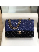 Chanel Quilted Patent Calfskin Medium Classic Flap Bag  A01112 Navy Blue/Black 2019
