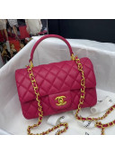 Chanel Grained Calfskin Mini Flap Bag with Top Handle AS2431 Red 2021