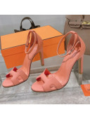 Hermes Premiere Grained Leather Heel 10.5cm Sandals Pink 2021 14