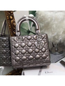 Dior Lady Dior Medium Bag in Cannage Metallic Leather Grey/Silver 2019