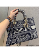 Dior Large LADY D-LITE Bag in Blue Toile de Jouy Reverse Embroidery 2021