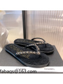 Chanel Leather Towel Chain Flat Thong Slide Sandals Black 2021