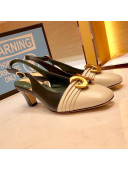 Gucci Leather Mid-heel Slingback Pump with Half Moon GG ‎572818 White/Black 2019