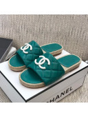 Chanel Quilted Lambskin Flat Espadrilles Slide Sandals Blue 2021