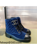 Chanel Velvet  Lace-ups Ankle Boots G36424 Blue 2021