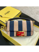 Fendi Baguette Mini Striped Leather Bag Light Brown/Blue 2020