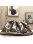Bottega Veneta The Pouch Soft Oversize Clutch Bag in Metallic Leather Grey 2020