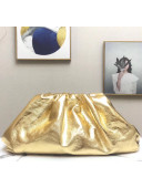 Bottega Veneta The Pouch Soft Oversize Clutch Bag in Metallic Leather Gold 2020