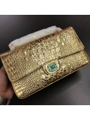 Chanel Metallic Crocodile Embossed Calfskin Medium Classic Flap Bag A01112 Gold 2019