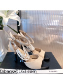 Chanel Lambskin Pearl Sandals 9cm Apricot 2021