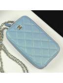 Chanel Iridescent Grained Quilted Calfskin Long Clutch with Chain Light Blue 2019