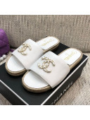 Chanel Chain CC Lambskin Espadrilles Slide Sandals White 2021