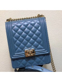 Chanel Quilted Smooth Leather Vertical Boy Flap Bag AS0130 Blue 2019