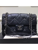 Chanel Pearl Charm Quilted Smooth Calfskin Medium Classic Flap Bag Black 2019