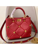 Valentino Large Roman Stud Lambskin Top Handle bag 0199L Red 2021