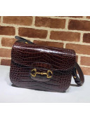 Gucci Crocodile Embossed Leather 1955 Horsebit Small Shoulder Bag 602204 Brown 2020