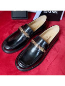 Chanel Shiny Leather CAHNEL Charm Loafers Black 2021