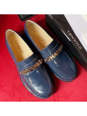 Chanel Shiny Leather CAHNEL Charm Loafers Blue 2021