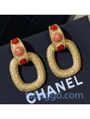 Chanel Engrave Metal Stone Short Earrings Red/Gold 2020