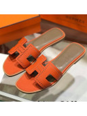 Hermes Santorini Epsom Calfskin Cut-out Classic H Flat Slide Sandals Orange 2021 01
