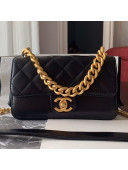 Chanel Wax Quilted Calfskin Small Classic Flap Bag Black 2019