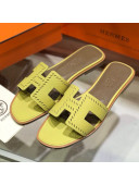 Hermes Santorini Epsom Calfskin Cut-out Classic H Flat Slide Sandals Yellow 2021 04