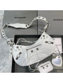 Balenciaga Le Cagole Lambskin Small Shoulder Bag White/Aged Silver 2021
