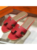 Hermes Santorini Epsom Calfskin Cut-out Classic H Flat Slide Sandals Red 2021 09