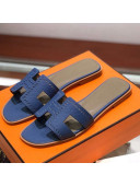 Hermes Santorini Epsom Calfskin Cut-out Classic H Flat Slide Sandals Blue 2021 14