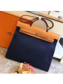 Hermes Original Leather And Canvas Large Herbag Handbag 39cm Deep Blue/Light Coffee 2019