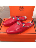 Hermes Classic Kelly Calfskin Flat Mules Red 2020