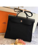 Hermes Original Leather And Canvas Large Herbag Handbag 39cm All Black 2019
