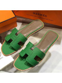 Hermes Santorini Epsom Calfskin Cut-out Classic H Flat Slide Sandals Green 2021 16